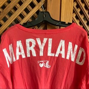 NWT I Love Maryland Red V-Neck Short Sleeve Red White Womens T-Shirt Top